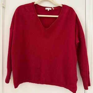 Minnie Rose Women's Red V-Neck Cashmere Sweater, Size XS/S